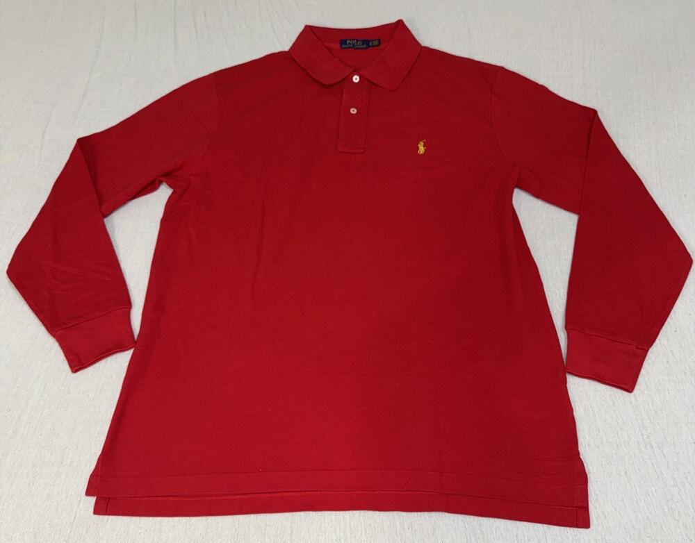 Polo Ralph Lauren Mens Size LT Red Long Sleeve Golf Polo Multi Color Pony NWOT
